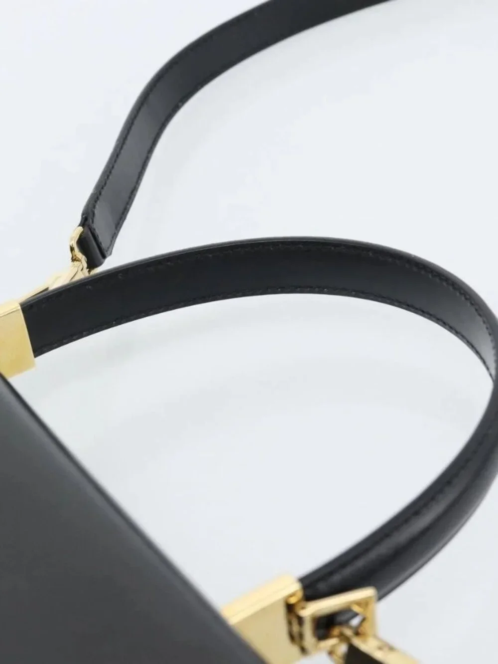 Salvatore Ferragamo Gancini Hand Bag Leather 2way Black Gold Auth 186113V